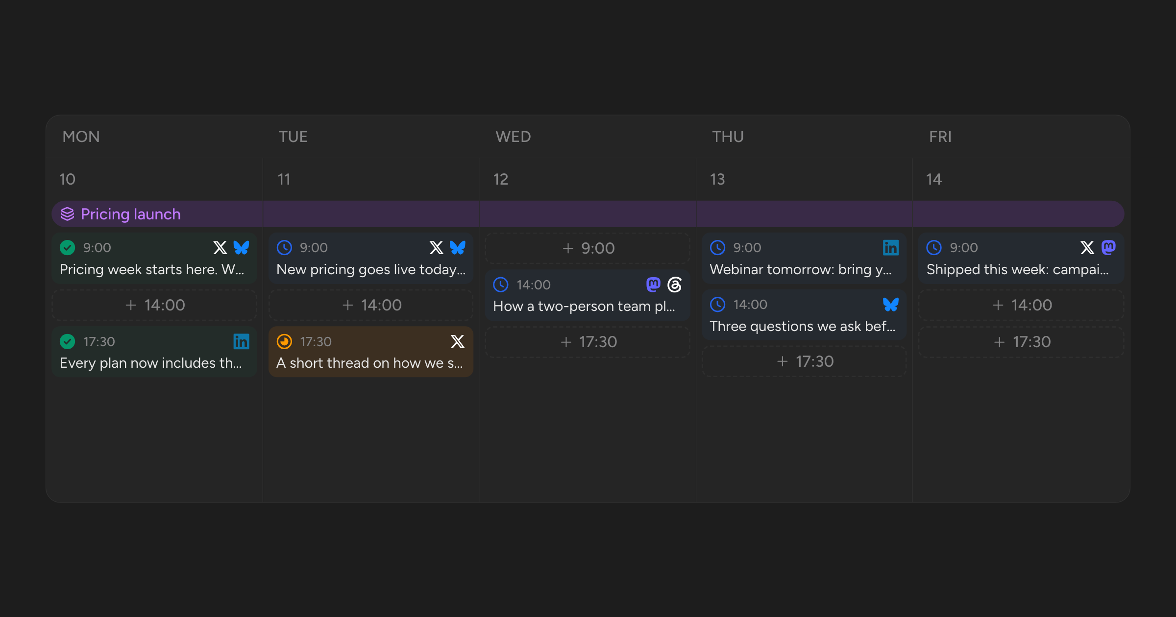 The schedule's calendar rendered in dark mode