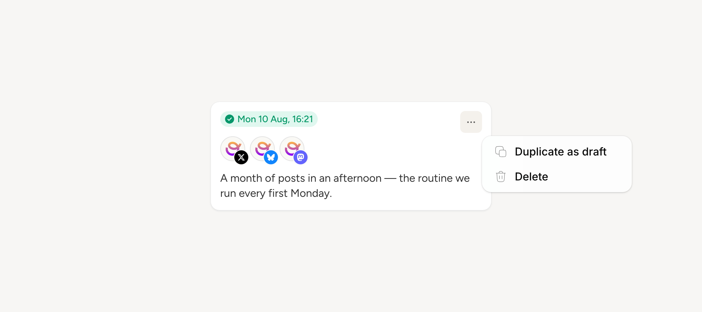 A published post's card with its menu open on Duplicate as draft