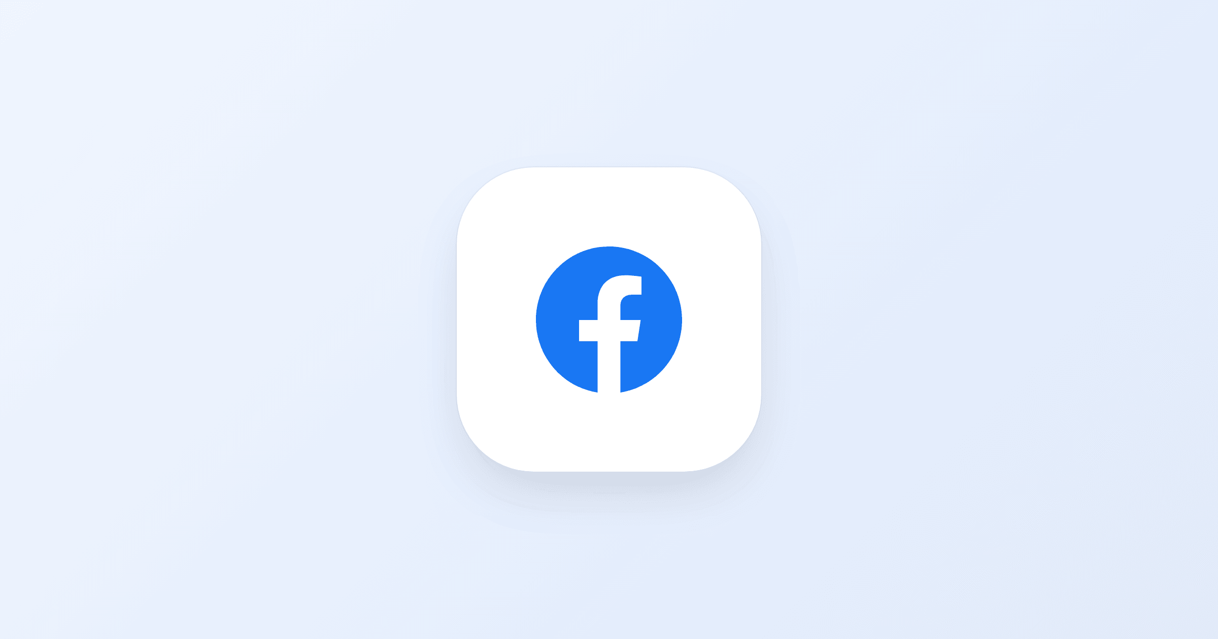 The Facebook mark on a white card, over a pale blue wash