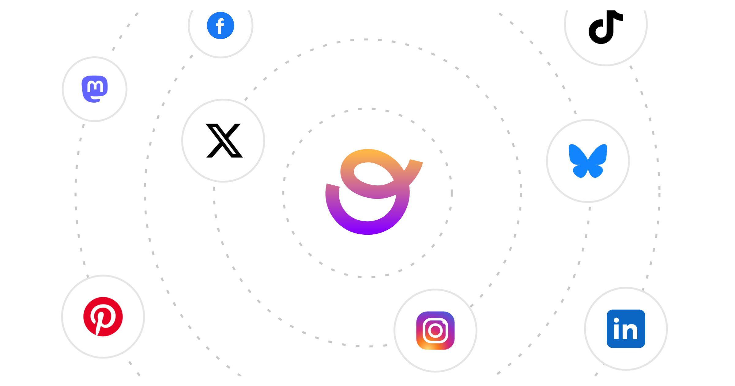 The Orbitwrite mark with the social networks orbiting it on the app's radar illustration