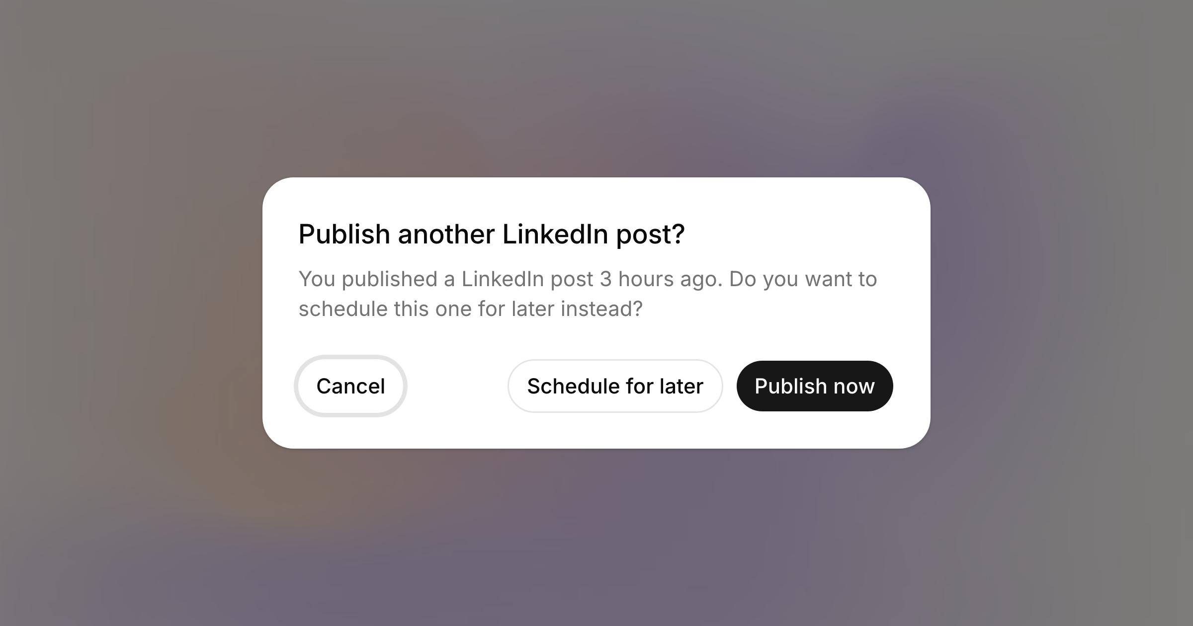 The dialog asking whether to schedule a second post for later, after one already went out today