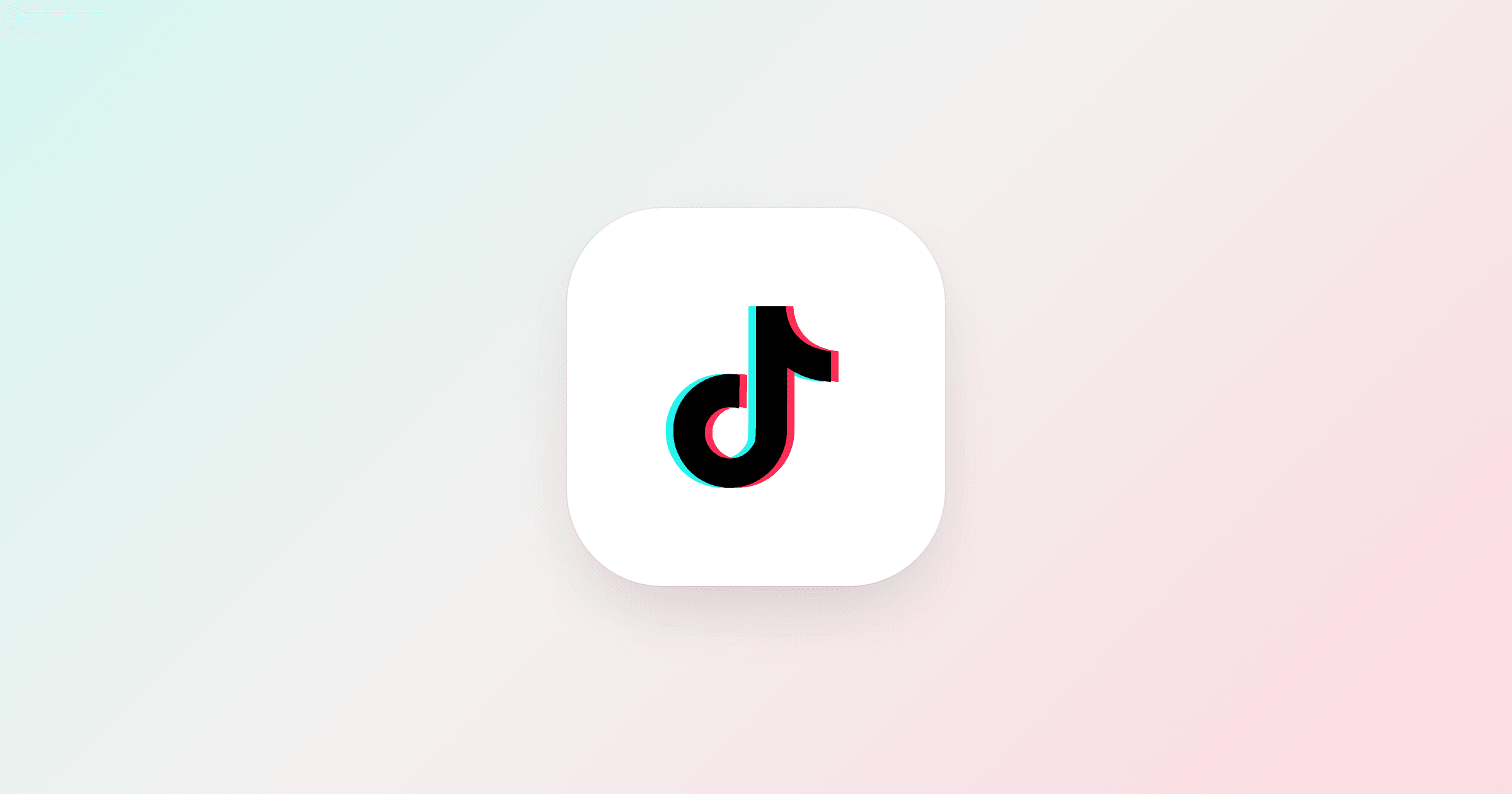 The TikTok mark on a white card, over a pale wash of TikTok's cyan and red