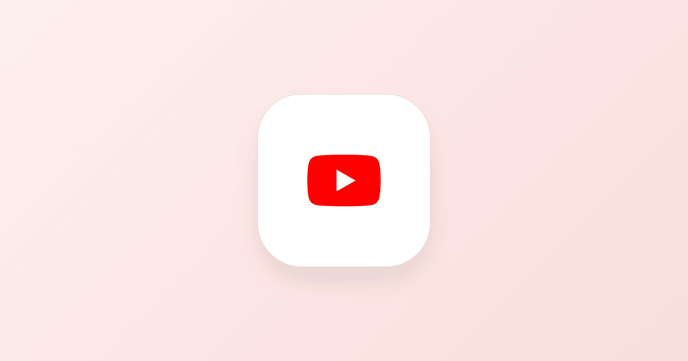 The YouTube mark on a white card, over a pale red wash